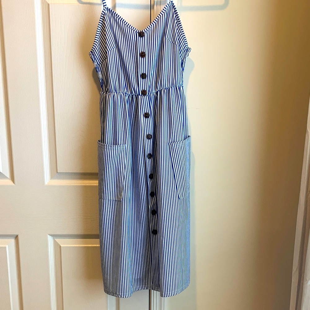 Blue and White Striped Button-Down Dress